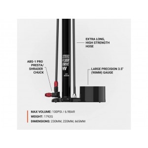 Pompka nożna Lezyne STEEL HV FLOOR DRIVE 3.5 (Blax)